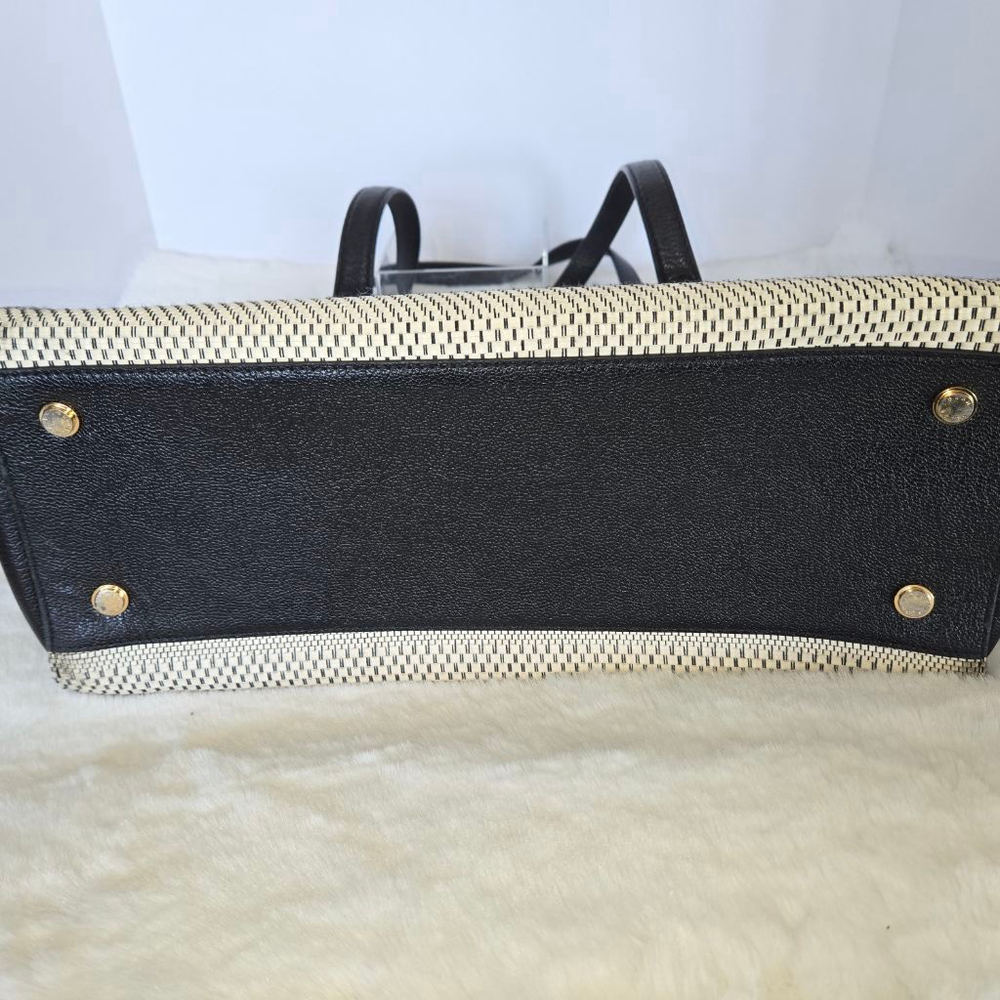 Henri Bendel Black Leather Handbag with Woven Detailing & Gold-toned hardware - Picture 2 of 15